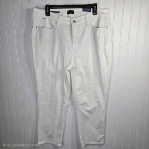 Talbots Straight Leg Crop Jeans Women 14W White Denim Stretch Casual Pants ankle
